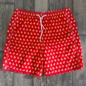 MC2 Saint Barth Red Swim Trunks with Yellow Duck Pattern